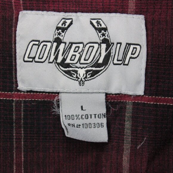 Vintage Cowboy Up Western Shirt Mens Large L Red Maroon Plaid Button Down Y2k - Picture 7 of 9